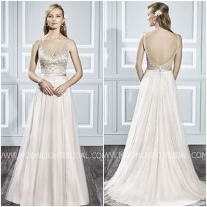 Low Back Soft Blush Wedding Dress